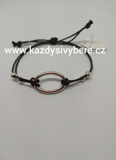náramek oválek na ozdobné šňůrce černý