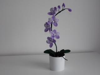 orchidej z korálků rokaj,fialová,bílá